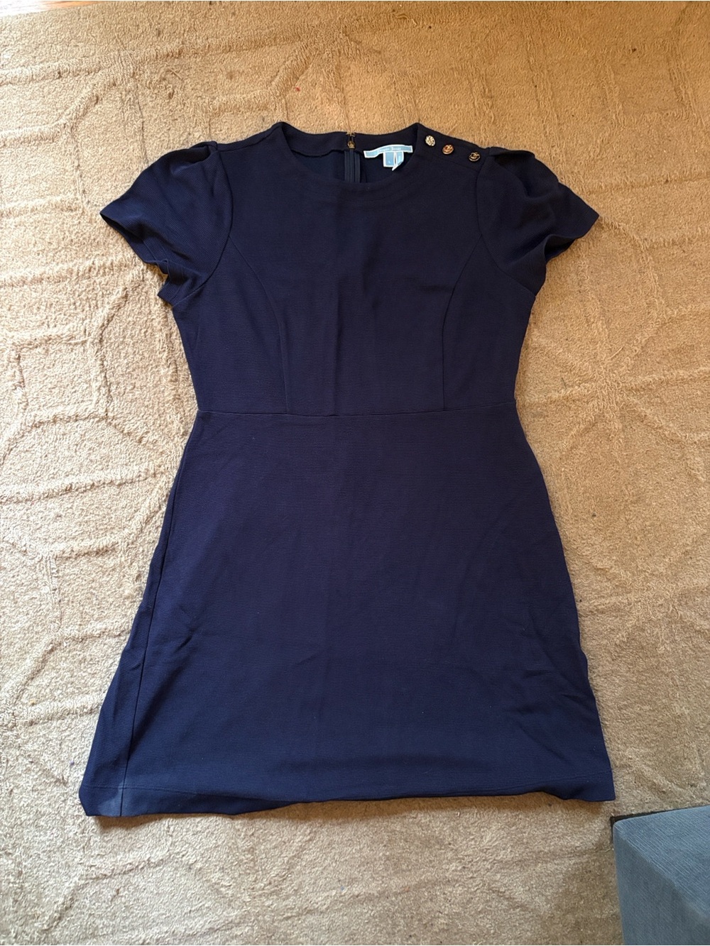 Draper James Classic Navy Short-Sleeve Dress with Shoulder Buttons